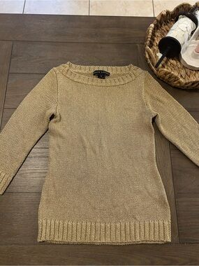 Ralph Lauren Metallic Gold Crewneck Knit Sweater